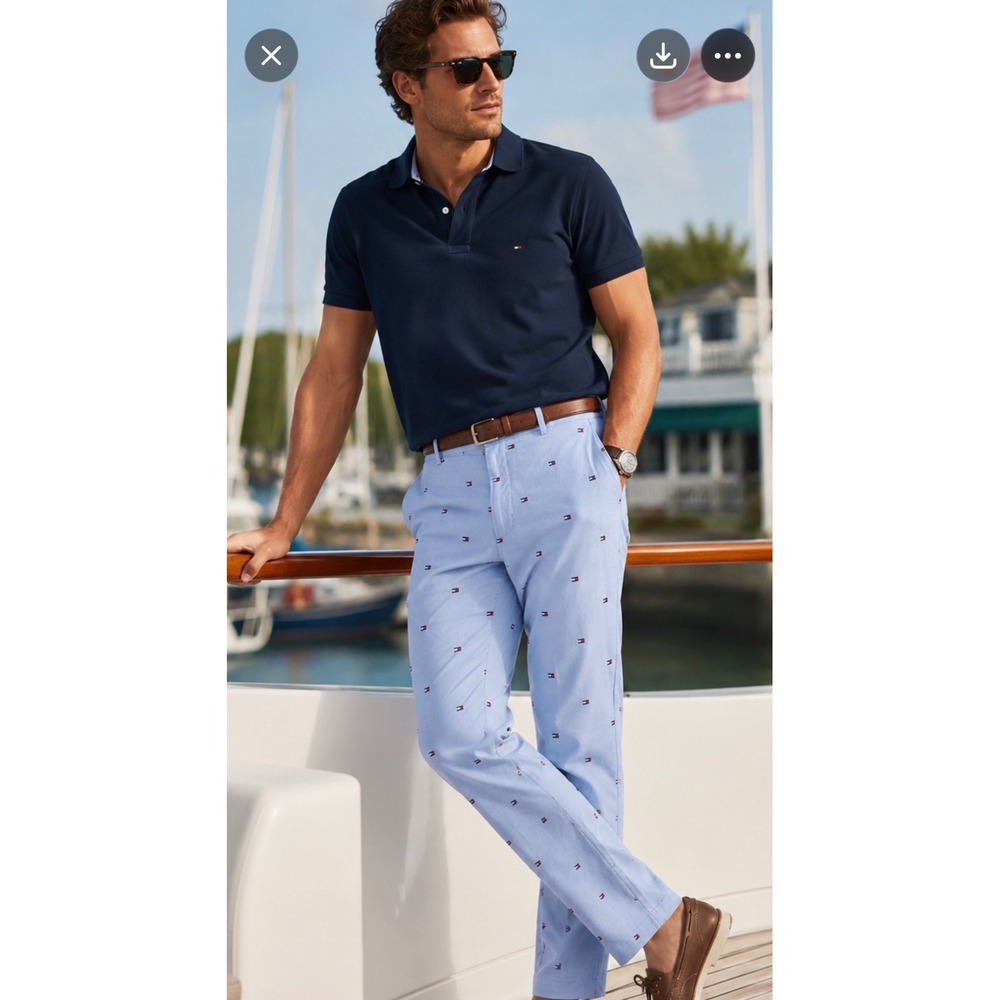 NWT Tommy Hilfiger Flag Embroidered Chino Pants‎ 36x32 Coastal Preppy Old Money